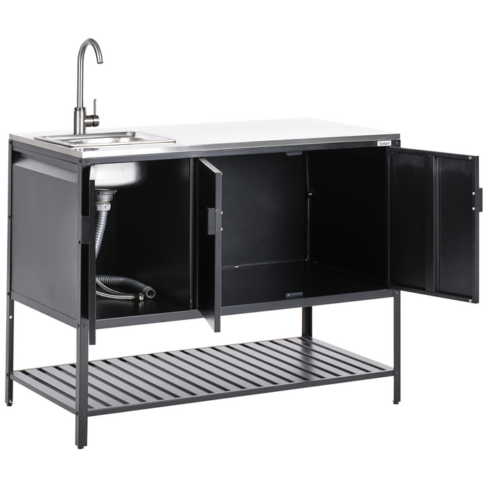 Beliani - MAENZA - Buitenkeukenkast met tafel - Zwart - Staal