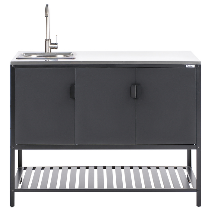 Beliani - MAENZA - Buitenkeukenkast met tafel - Zwart - Staal