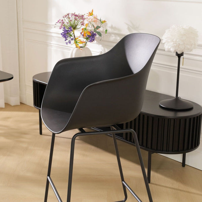 Nolon Nino-Puk Barkruk Zwart - Armleunining - Zwart Onderstel - 65 cm