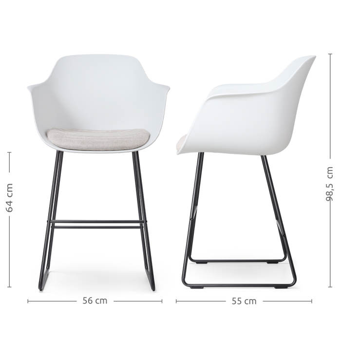 Nolon Nino-Liz Barkruk Wit - Beige Kussen - Zwart Onderstel - 65 cm