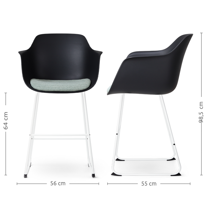 Nolon Nino-Liz Barkruk Zwart - Zacht Groen Kussen - Wit Frame - 65 cm