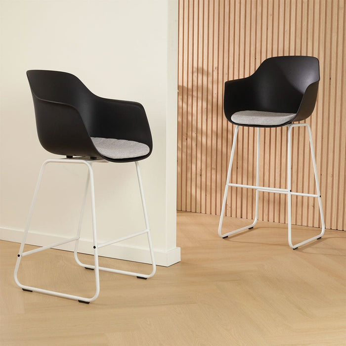 Nolon Nino-Liz Barkruk Zwart - Lichtgrijs Kussen - Wit Frame - 65 cm