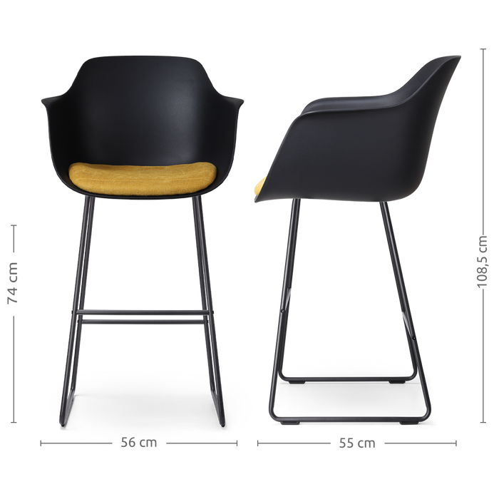 Nolon Nino-Liz Barkruk Zwart - Okergeel Kussen - Zwart Frame - 75 cm