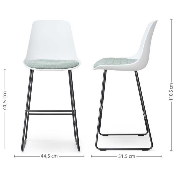 Nolon Nino-Liv Barkruk Wit - Zacht Groen Kussen - Zwart Frame - 75 cm