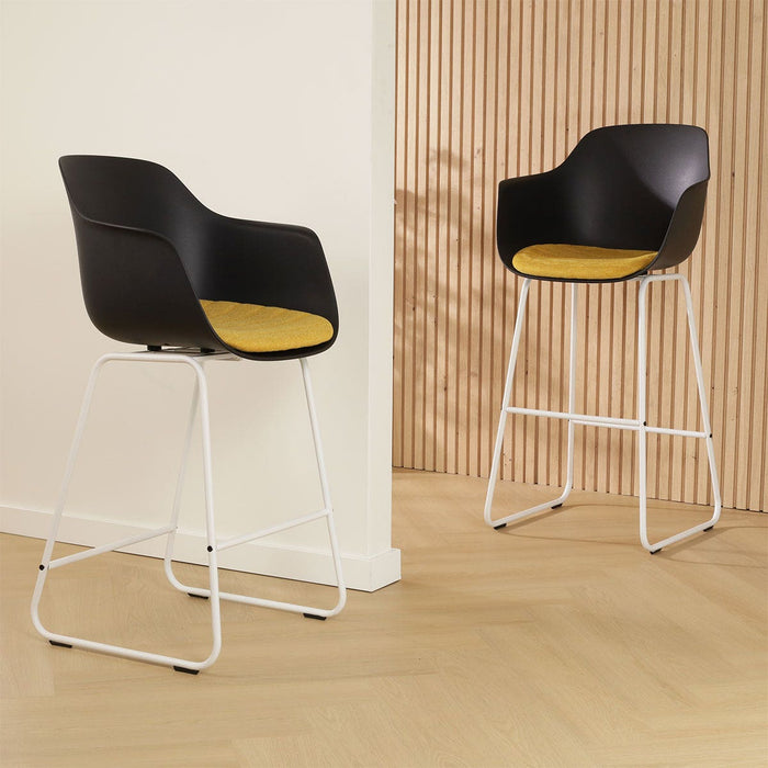 Nolon Nino-Liz Barkruk Zwart - Okergeel Kussen - Wit Frame - 65 cm