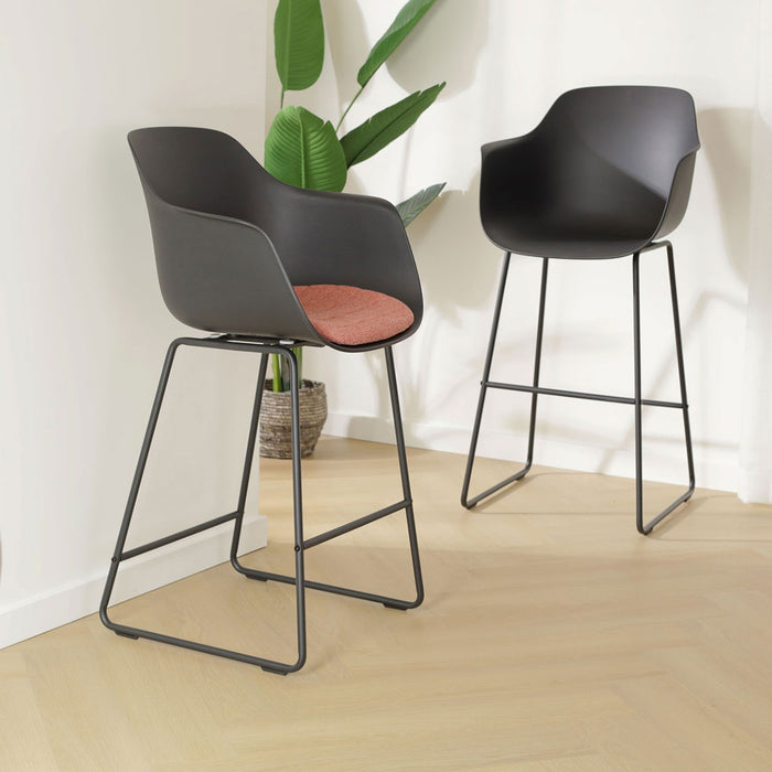 Nolon Nino-Liz Barkruk Zwart - Terracotta Kussen - Zwart Frame - 75 cm