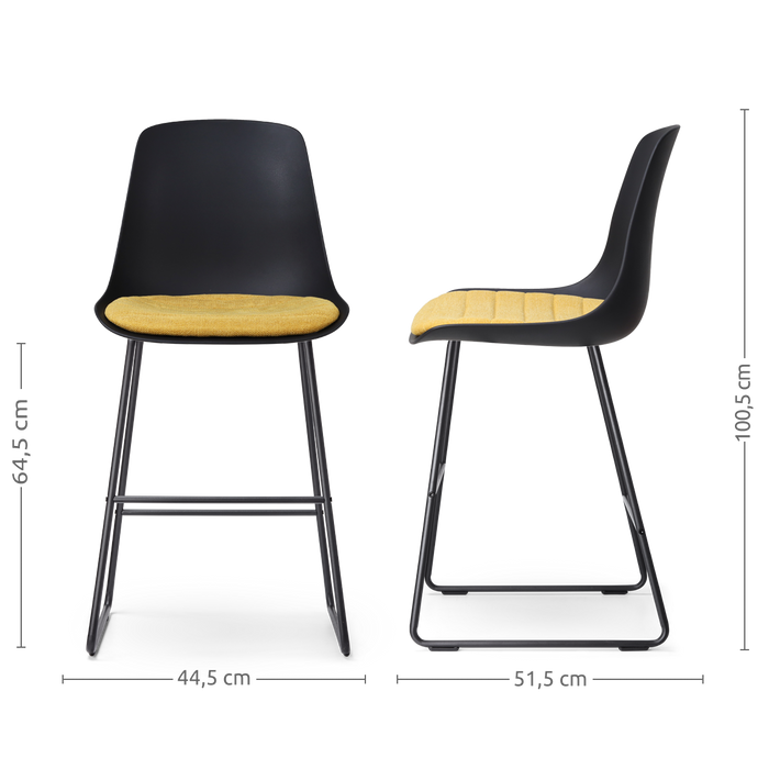 Nolon Nino-Liv Barkruk Zwart - Okergeel Kussen - Zwart Frame - 65cm