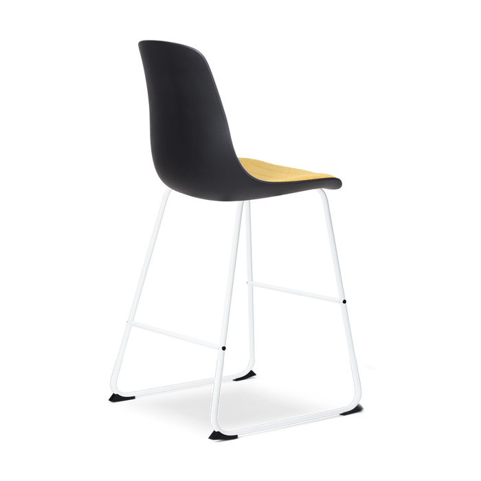 Nolon Nino-Liv Barkruk Zwart - Okergeel Kussen - Wit Frame - 65cm