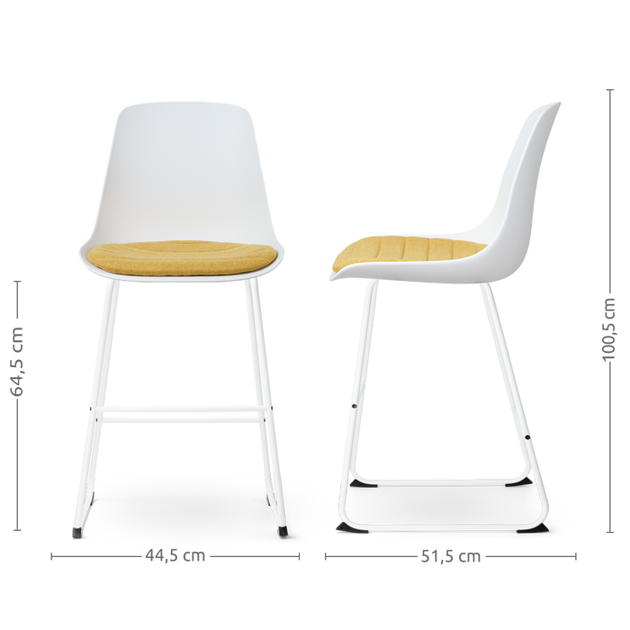 Nolon Nino-Liv Barkruk Wit - Okergeel Kussen - Wit Frame - 65cm