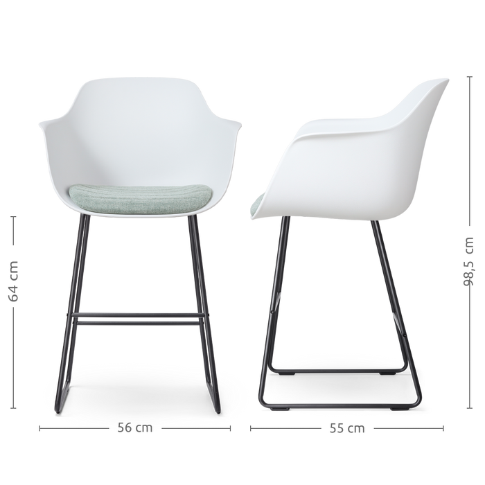 Nolon Nino-Liz Barkruk Wit - Zacht Groen Kussen - Zwart Frame - 65 cm