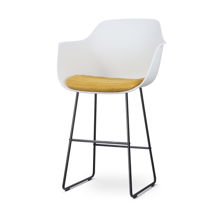 Nolon Nino-Liz Barkruk Wit - Okergeel Kussen - Zwart Frame - 75 cm