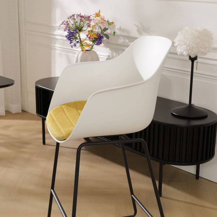 Nolon Nino-Liz Barkruk Wit - Okergeel Kussen - Zwart Frame - 75 cm