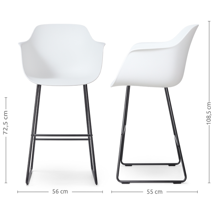 Nolon Nino-Puk Barkruk Wit - Armleunining - Zwart Onderstel - 75 cm