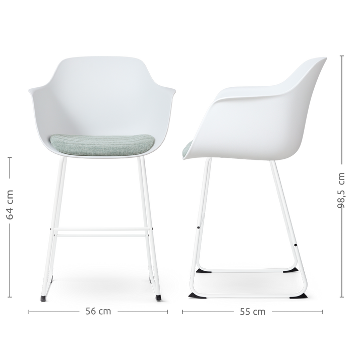 Nolon Nino-Liz Barkruk Wit - Zacht Groen Kussen - Wit Frame - 65 cm