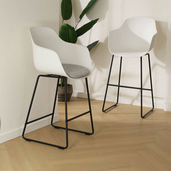 Nolon Nino-Liz Barkruk Wit - Lichtgrijs Kussen - Zwart Frame - 65 cm