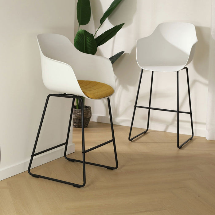 Nolon Nino-Liz Barkruk Wit - Okergeel Kussen - Zwart Frame - 65 cm