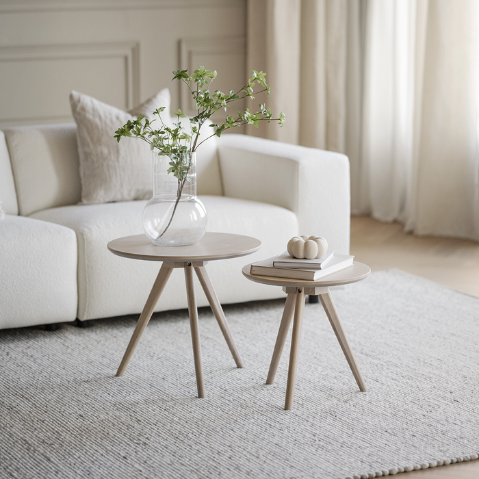 Rowico Home Yumi Set van 2 Ronde Houten Bijzettafels - Naturel