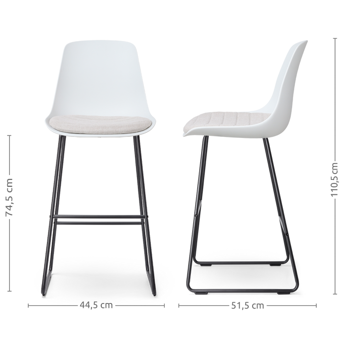 Nolon Nino-Liv Barkruk Wit - Beige Kussen - Zwart Frame - 75 cm