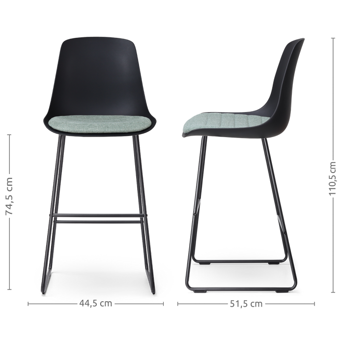 Nolon Nino-Liv Barkruk Zwart - Groen Kussen - Zwart Frame - 75 cm