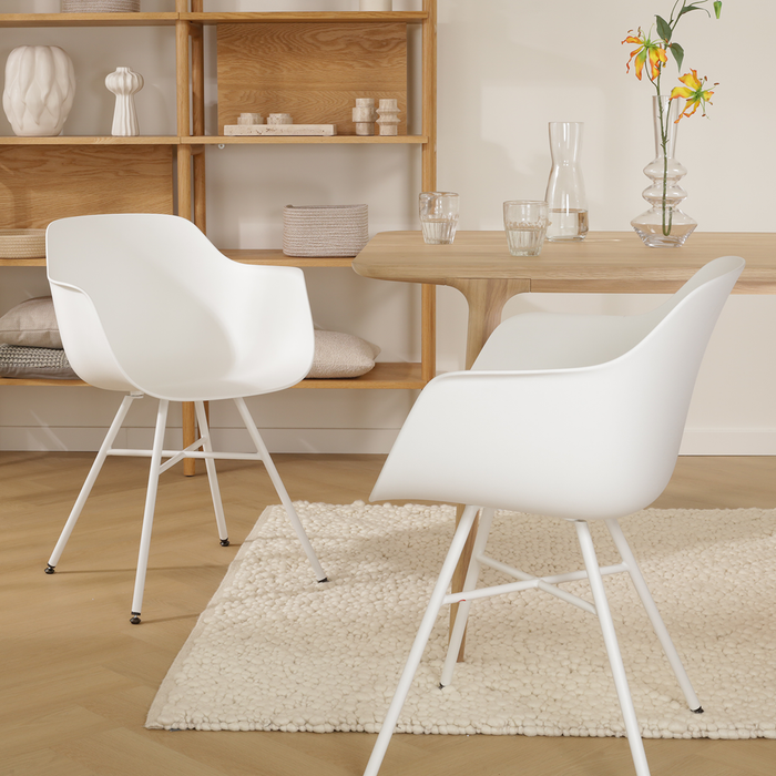 Nolon Noa-Puk Eetkamerstoel Wit - met Armleuning - Wit Onderstel