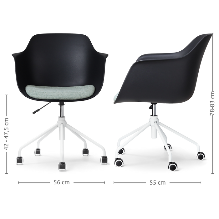 Nolon Nout-Liz Bureaustoel Zwart - Zacht Groen Kussen - Wit Onderstel