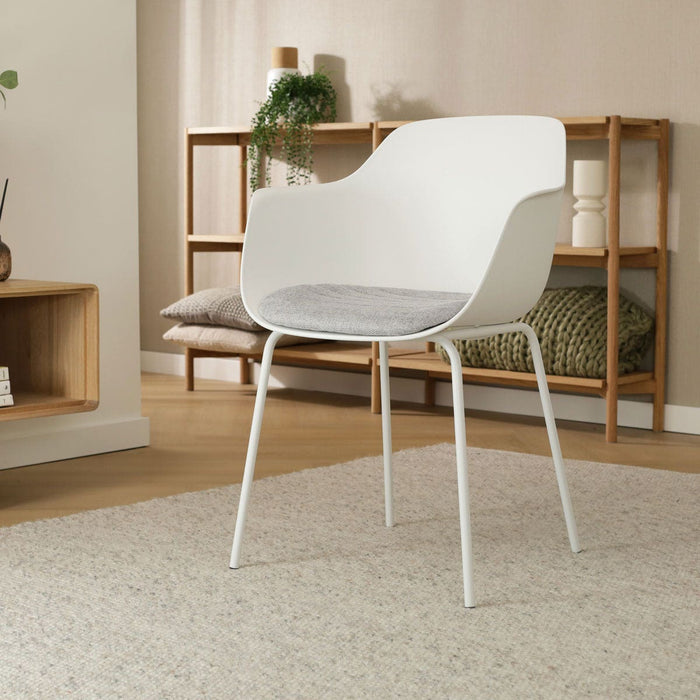Nolon Nora-Liz Eetkamerstoel Wit - Lichtgrijs Kussen - Witte Poten
