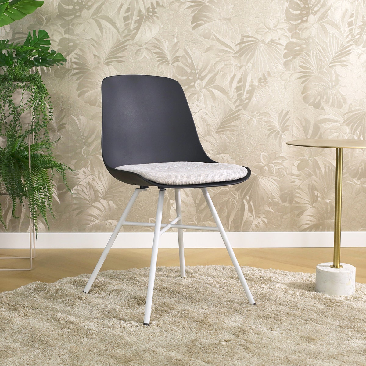 Nolon Noa-Liv Eetkamerstoel Zwart - Beige Kussen - Wit Onderstel