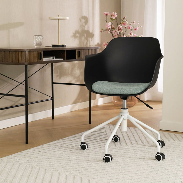 Nolon Nout-Liz Bureaustoel Zwart - Zacht Groen Kussen - Wit Onderstel