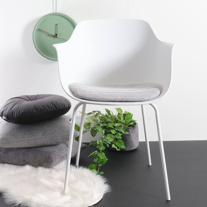Nolon Nora-Liz Eetkamerstoel Wit - Lichtgrijs Kussen - Witte Poten
