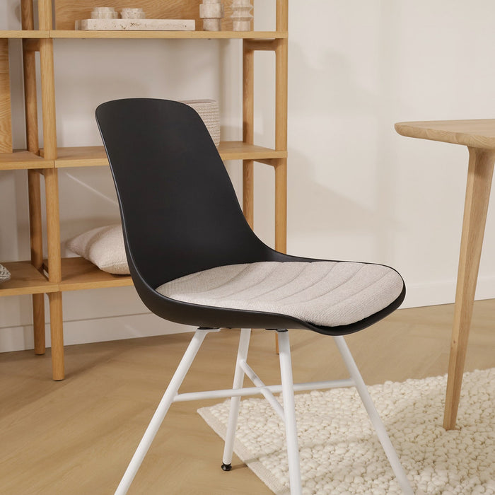 Nolon Noa-Liv Eetkamerstoel Zwart - Beige Kussen - Wit Onderstel