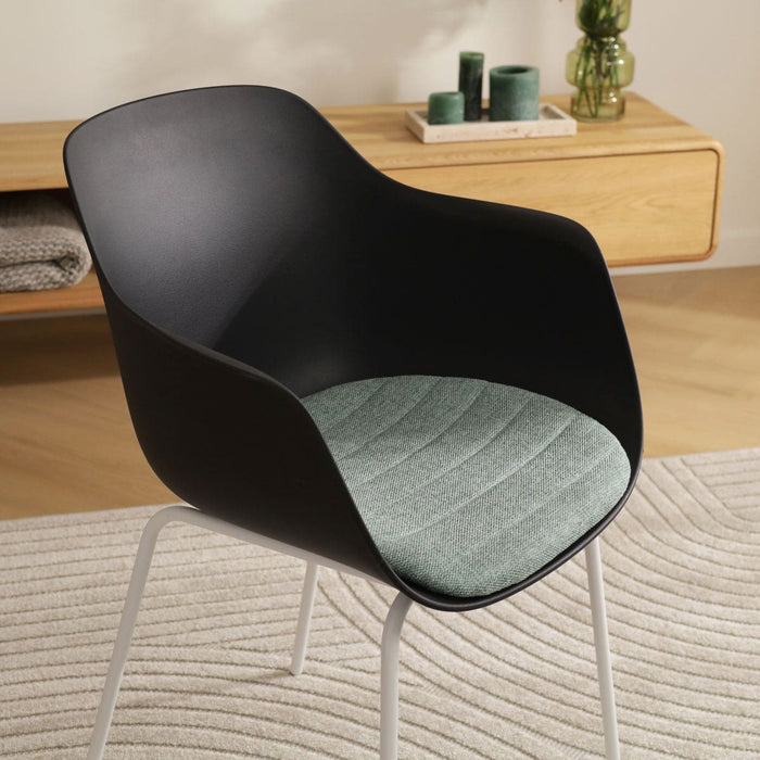 Nolon Nora-Liz Eetkamerstoel Zwart - Zacht Groen Kussen - Witte Poten