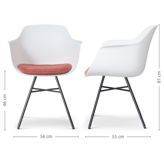 Nolon Noa-Liz Eetkamerstoel Wit - Terracotta Kussen - Zwarte Poten