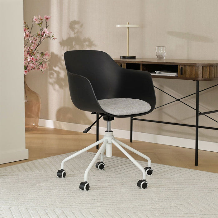 Nolon Nout-Liz Bureaustoel Zwart - Lichtgrijs Kussen - Wit Onderstel
