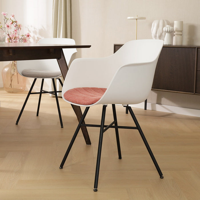 Nolon Noa-Liz Eetkamerstoel Wit - Terracotta Kussen - Zwarte Poten