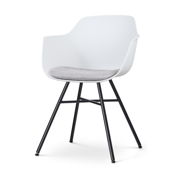 Nolon Noa-Liz Eetkamerstoel Wit - Lichtgrijs Kussen - Zwarte Poten