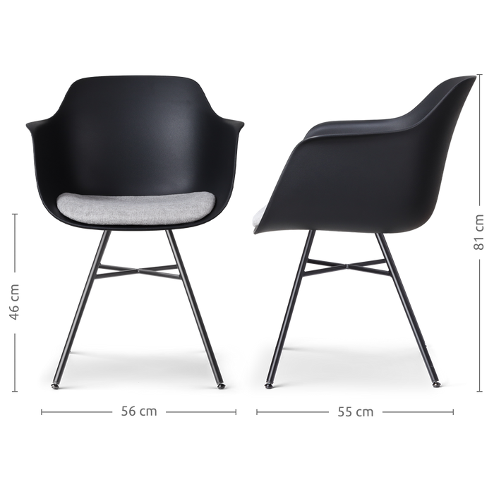 Nolon Noa-Liz Eetkamerstoel Zwart - Lichtgrijs Kussen - Zwarte Poten