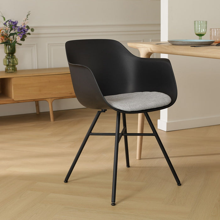 Nolon Noa-Liz Eetkamerstoel Zwart - Lichtgrijs Kussen - Zwarte Poten