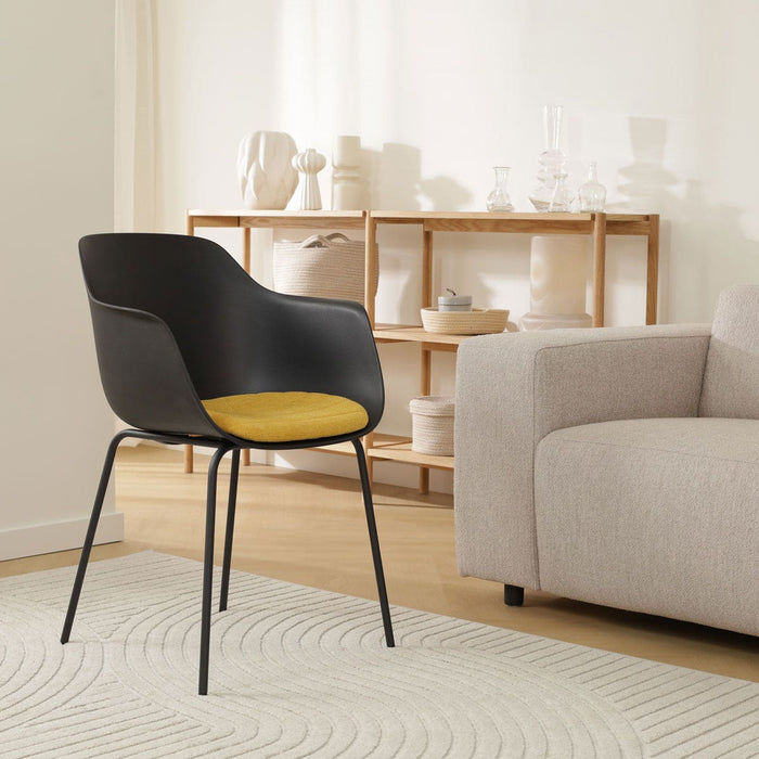Nolon Nora-Liz Eetkamerstoel Zwart - Okergeel Kussen - Zwarte Poten