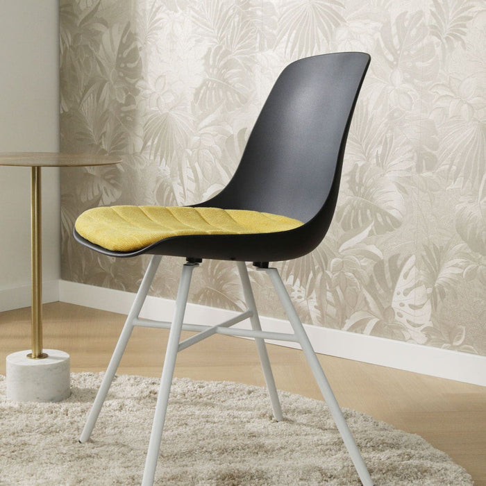 Nolon Noa-Liv Eetkamerstoel Zwart - Okergeel Kussen - Witte Poten