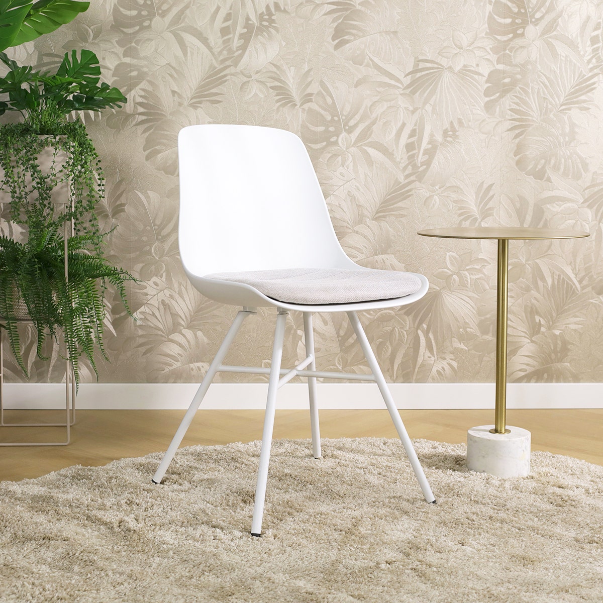 Nolon Noa-Liv Eetkamerstoel Wit - Beige Kussen - Wit Onderstel