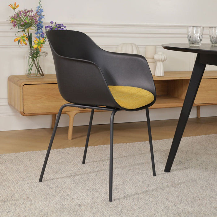 Nolon Nora-Liz Eetkamerstoel Zwart - Okergeel Kussen - Zwarte Poten