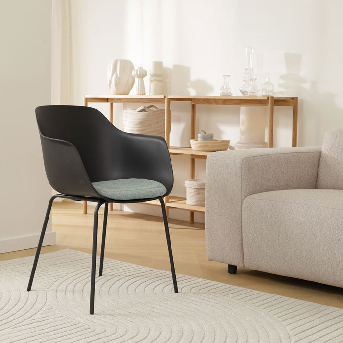 Nolon Nora-Liz Eetkamerstoel Zwart - Zacht Groen Kussen - Zwarte Poten