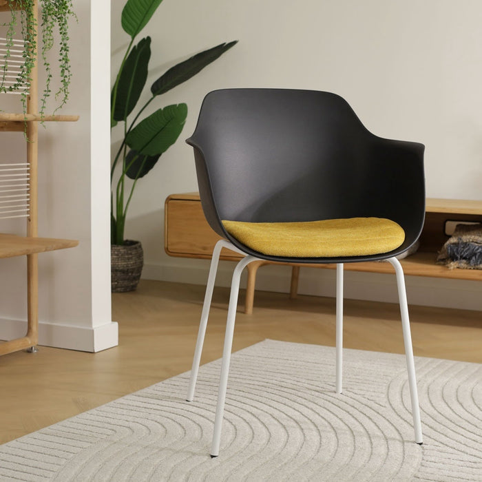 Nolon Nora-Liz Eetkamerstoel Zwart - Okergeel Kussen - Witte Poten