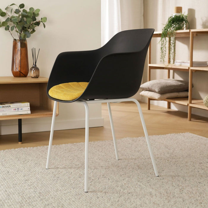 Nolon Nora-Liz Eetkamerstoel Zwart - Okergeel Kussen - Witte Poten