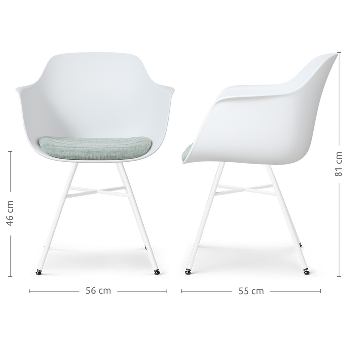 Nolon Noa-Liz Eetkamerstoel Wit - Zacht Groen Kussen - Witte Poten