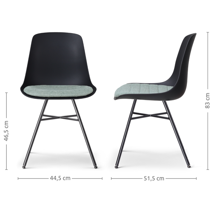 Nolon Noa-Liv Eetkamerstoel Zwart - Zacht Groen Kussen - Zwarte Poten