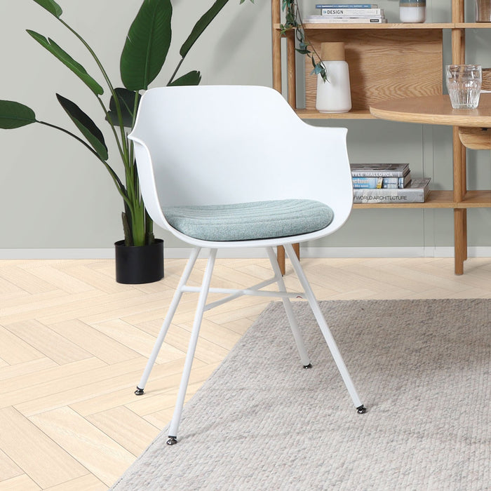 Nolon Noa-Liz Eetkamerstoel Wit - Zacht Groen Kussen - Witte Poten