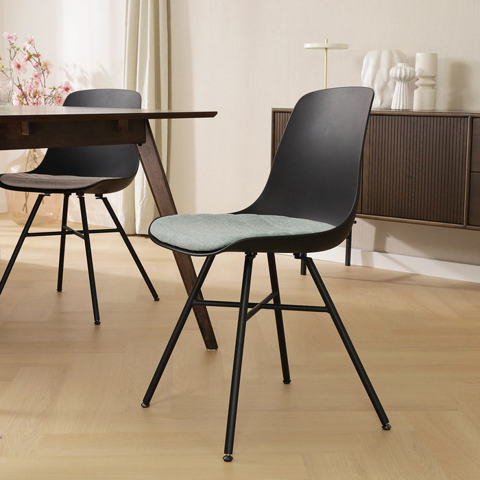 Nolon Noa-Liv Eetkamerstoel Zwart - Zacht Groen Kussen - Zwarte Poten