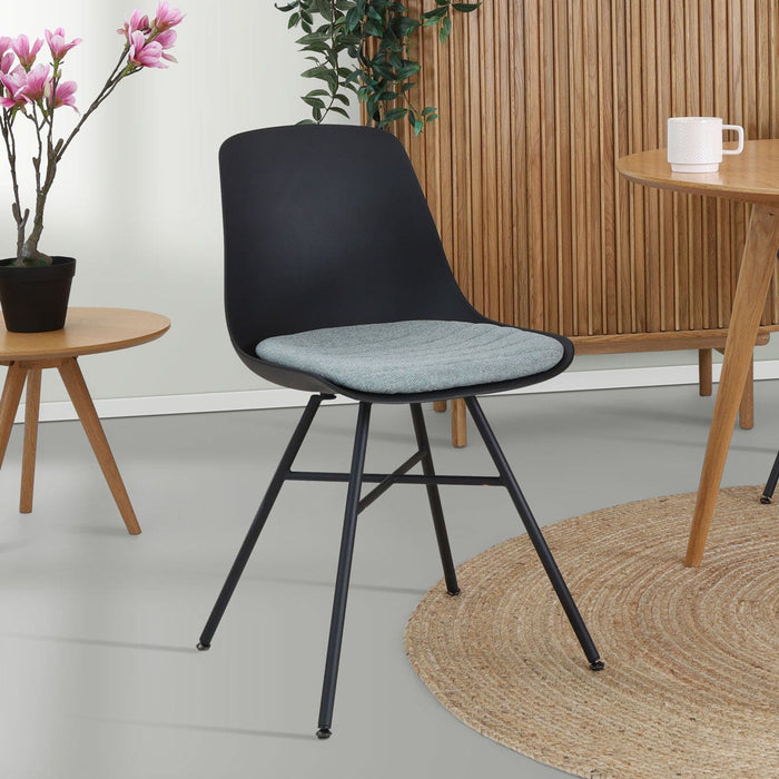 Nolon Noa-Liv Eetkamerstoel Zwart - Zacht Groen Kussen - Zwarte Poten