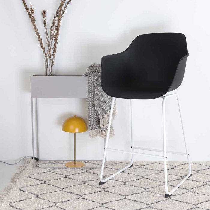 Nolon Nino-Puk Barkruk Zwart - Armleunining - Wit Onderstel - 65 cm